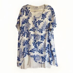 Serengeti Viscose White Blue Floral‎ Flowy Boho Top